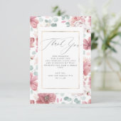 Script Dusty Pink Floral Baby Dusche Vielen Dank Dankeskarte (Stehend Vorderseite)