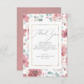 Script Dusty Pink Floral Baby Dusche Vielen Dank Dankeskarte (Vorne/Hinten)