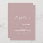 Script Dusty Rose Pink Moderne Taufe Einladung (Vorne/Hinten)