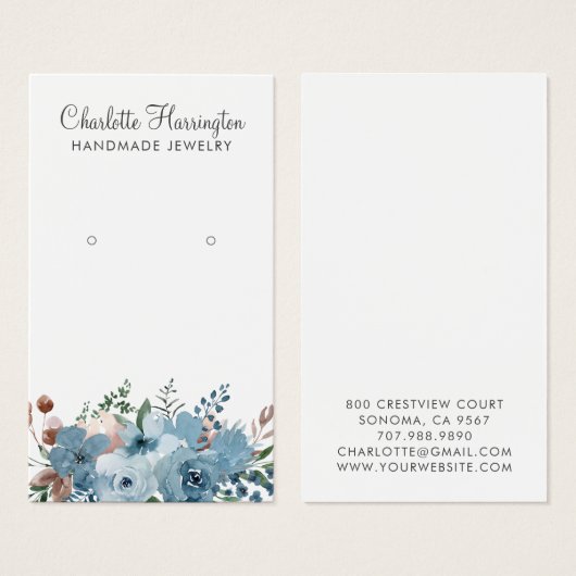 Script Earring Dusty Blue Floral (Vorne & Hinten)