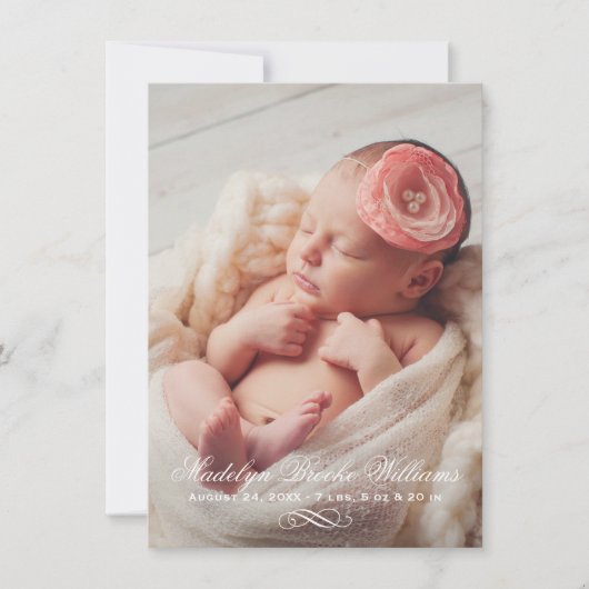 Script Elegance Baby Girl Foto Overlay Birth Ankündigung (Vorderseite)