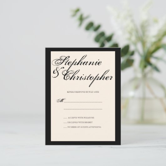 Script-Elegance Wedding RSVP Response Card Karte (Stehend Vorderseite)