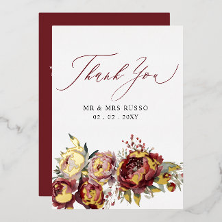 Script Elegant Burgundy Blush Floral Wedding Folieneinladung