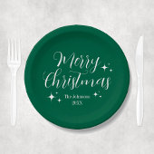 Script Elegant Green Custom Frohe Weihnachts-Party Pappteller
