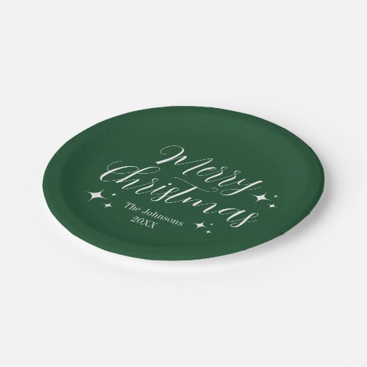Script Elegant Green Custom Frohe Weihnachts-Party Pappteller (Schrägansicht)