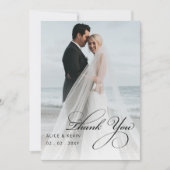 Script Elegant Handwritten Foto Wedding Th Dankeskarte (Vorderseite)