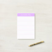 Script Elegant Light Lavender Lined Personalized Post-it Klebezettel (Auf Schreibtisch)