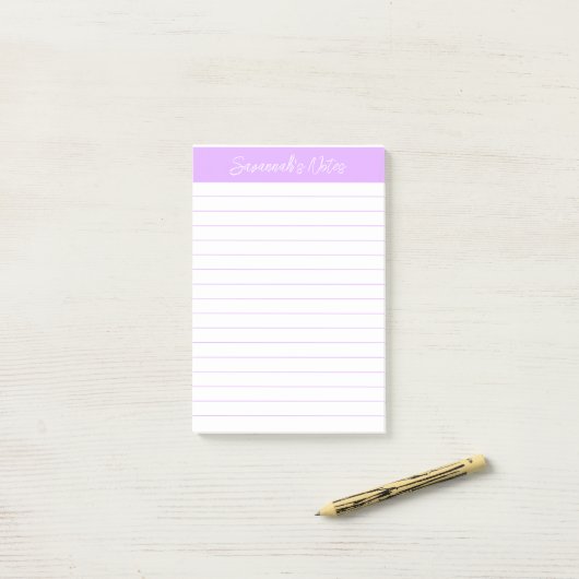 Script Elegant Light Lavender Lined Personalized Post-it Klebezettel (Auf Schreibtisch)