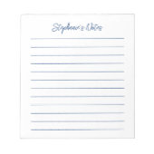  Script Elegant Navy Blue Lined Personalized Notizblock (Vorderseite)