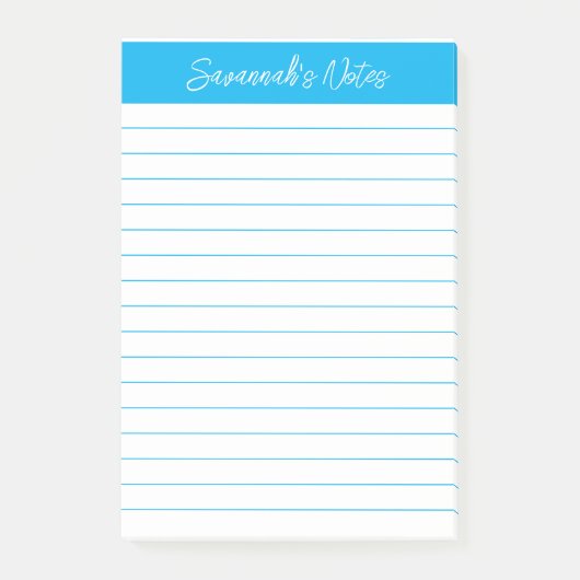 Script Elegant Sky Blue Lined Personalized Post-it Klebezettel (Vorderseite)