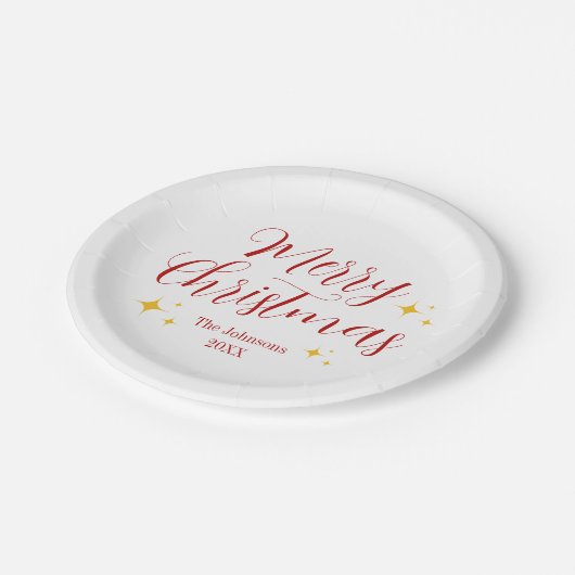 Script Elegant White Custom Frohe Weihnachten Part Pappteller (Schrägansicht)