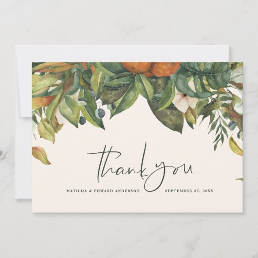 Script elegante Hochzeit danke Zitrus botanisch (Vorderseite)