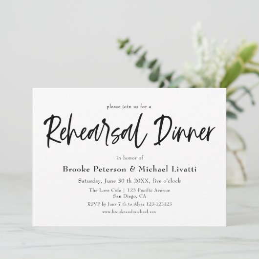 Script Elegante Probe Dinner Einladung (Stehend Vorderseite)