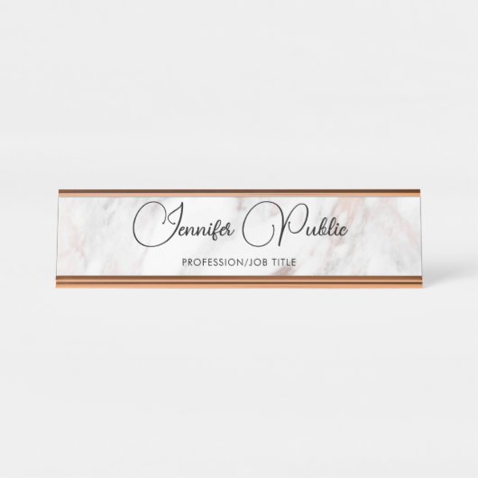 Script Elegante Rose Gold Marble Moderne Typografi Schreibtischnamensplakette (Vorderseite )