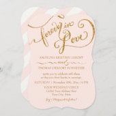Script Eleganter Gold Glitzer Rosa Strippenhochzei Einladung (Vorne/Hinten)