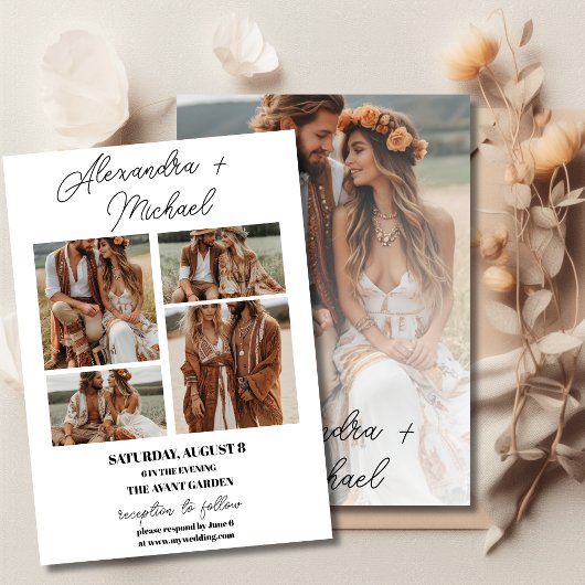 Script Elegantes Foto Overlay White Wedding Einladung