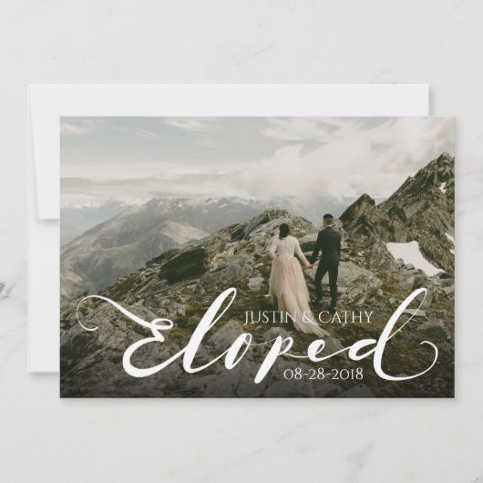 Script Eloped Wedriage Announcement Card Einladung (Vorderseite)