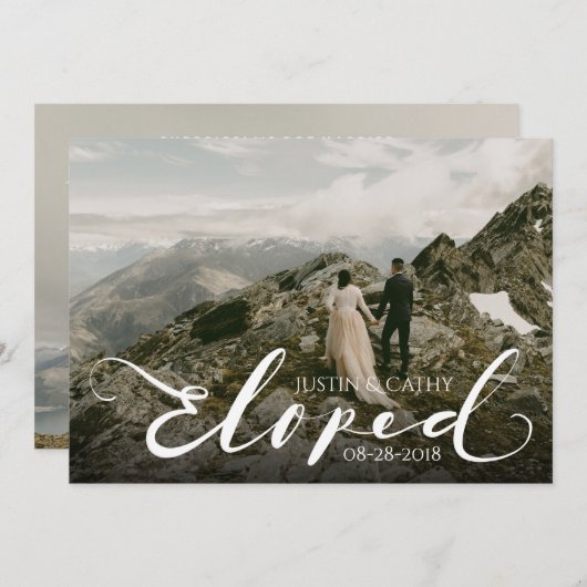 Script Eloped Wedriage Announcement Card Einladung (Vorne/Hinten)