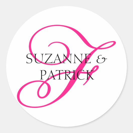 Script F Monogram Labels (Hot Pink / Black) Runder Aufkleber (Vorderseite)