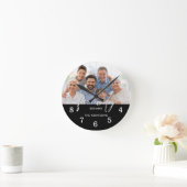 Script Family Typografy Name Foto Schwarz-weiß Runde Wanduhr (Zuhause)