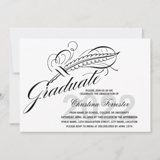 Script Feather Quill Abschluss Einladung (Vorderseite)