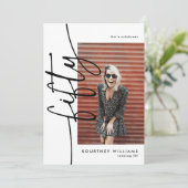 Script Fifty 4 Photo Collage 50th Birthday Einladung (Stehend Vorderseite)