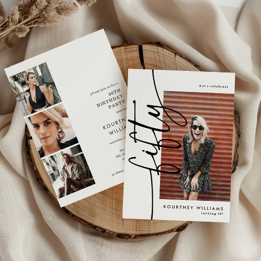 Script Fifty 4 Photo Collage 50th Birthday Einladung