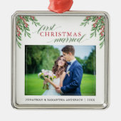 Script First Christmas Married Foto Ornament Aus Metall (Vorne)