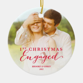 Script First Christmas Verlobt Holiday Foto Keramikornament