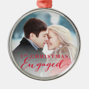 Script First Christmas Verlobt Holiday Foto Ornament Aus Metall