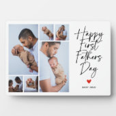 Script First Father's Day Photo Collage Gift Fotoplatte (Vorderseite)
