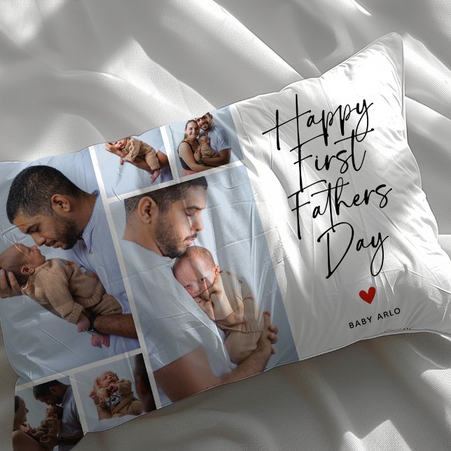 Script First Father's Day Photo Collage Gift Lendenkissen (Von Creator hochgeladen)