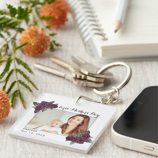 Script First Mother's Day Foto Schlüsselanhänger (Vorderseite rechts)