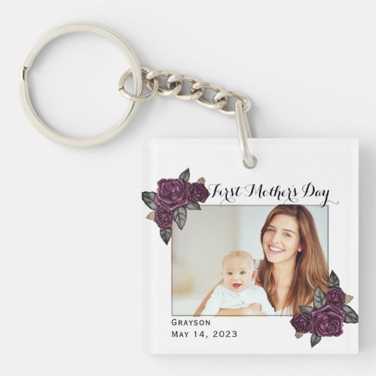 Script First Mother's Day Foto Schlüsselanhänger (Vorderseite)