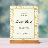 Script Floral Creme and Gold Guest Book Sign Acrylschild (Neutral)