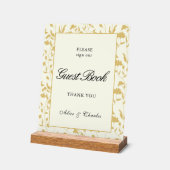 Script Floral Creme and Gold Guest Book Sign Acrylschild (Winkel)