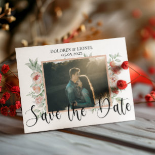 Script Floral Foto Save the Date Minimalistisch Einladung