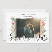 Script Floral Foto Save the Date Minimalistisch Einladung (Vorderseite)