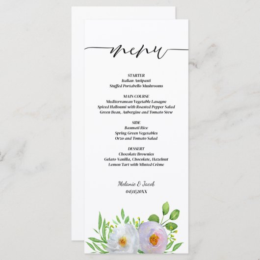 Script Floral Wedding Menükarte (Vorne/Hinten)
