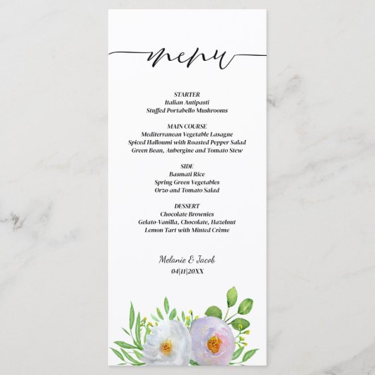Script Floral Wedding Menükarte (Vorderseite)