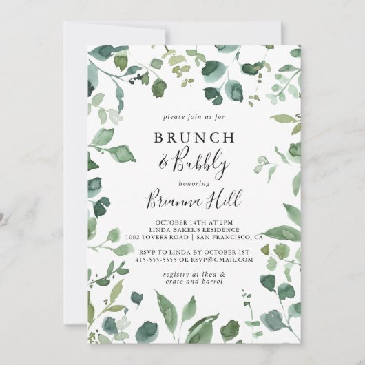 Script Foliage Brunch und Bubbly Brautparty Einladung (Vorderseite)