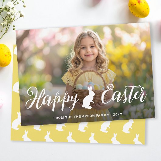 Script Font With Bunny Motif Easter Photo Template Karte