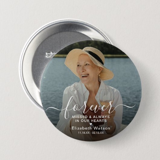 Script Forever Missed' Photo Memorial  Button (Vorne & Hinten)