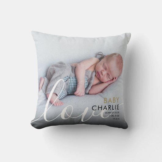 Script Foto Baby Birth Stats Ankündigung Kissen (Vorderseite)