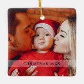 Script Foto Baby's First Christmas Snowflakes Keramikornament (Vorderseite)