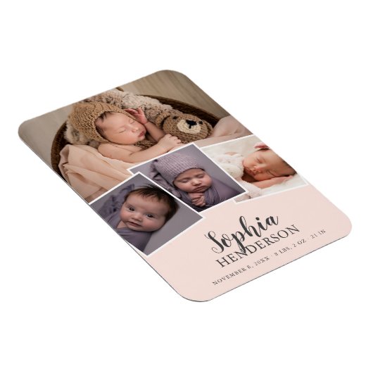 Script-Foto Birth Blush Pink Magnet (Rechte Seite)