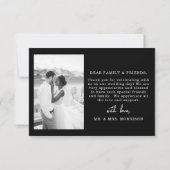 Script Foto Black & White Wedding Dankeschön Karte (Rückseite)