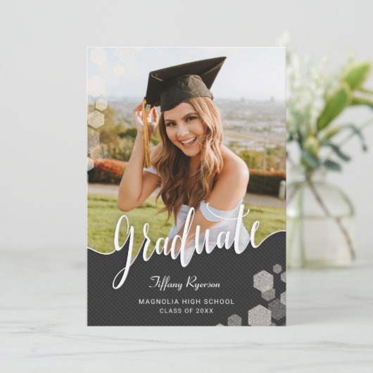 Script-Foto-Graduierungspartei Einladung (Stehend Vorderseite)