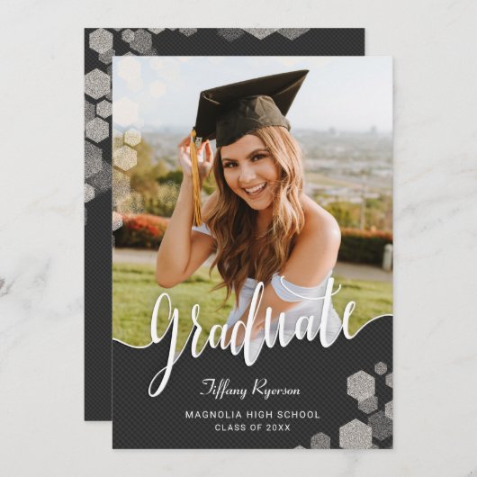 Script-Foto-Graduierungspartei Einladung (Vorne/Hinten)