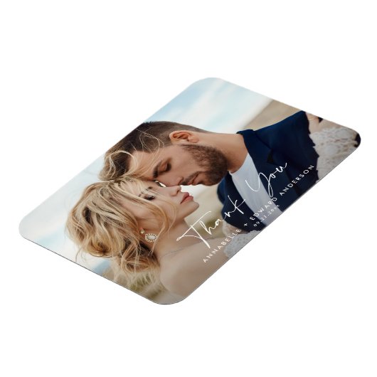 Script Foto Hochzeit danke teracotta modernen Magnet (Linke Seite)